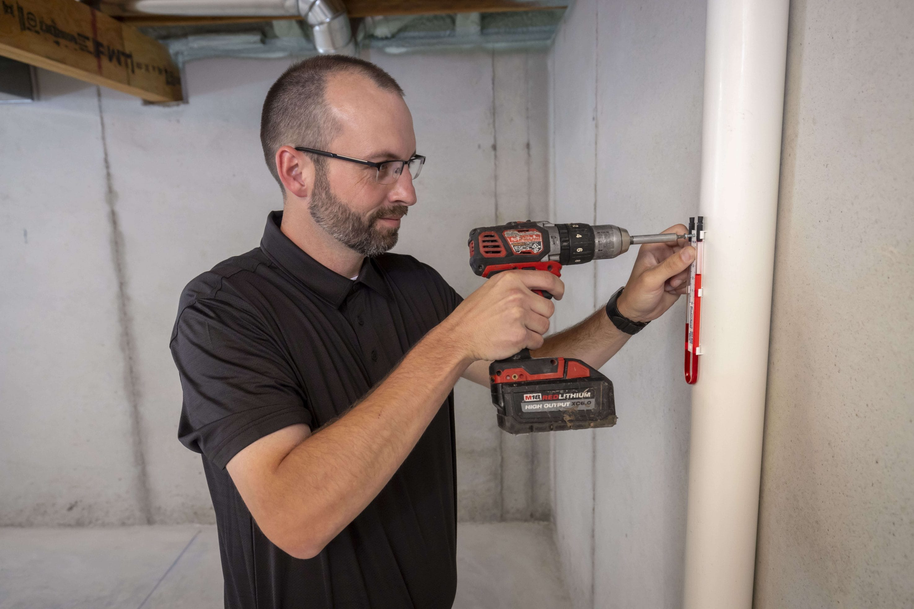 Radon Mitigation Installation in Indianapolis Basement
