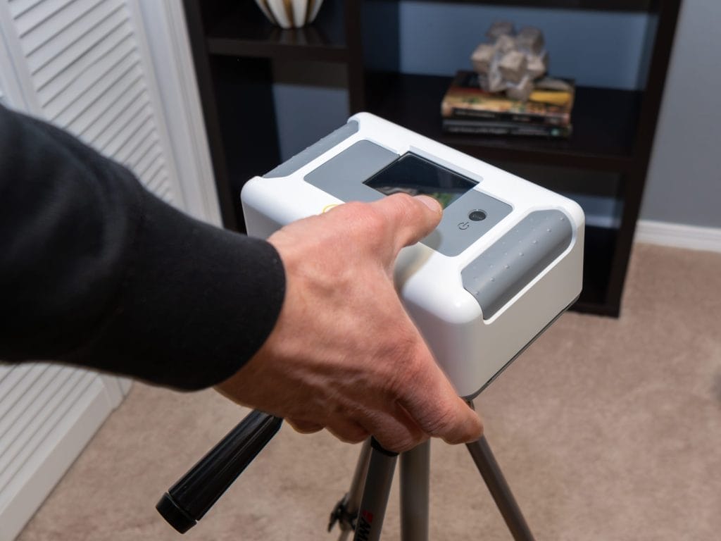 Radon testing device setup in Detroit home