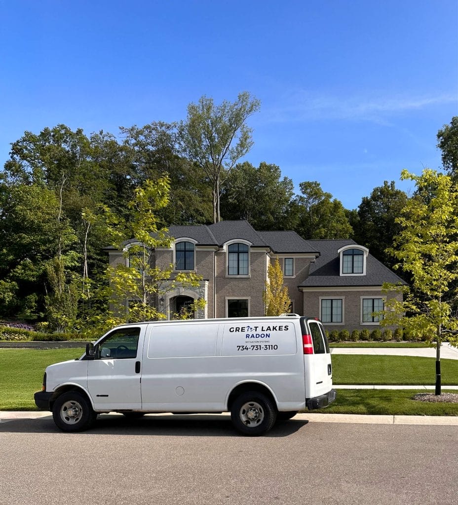 Great Lakes Radon Truck Outside Residential Home